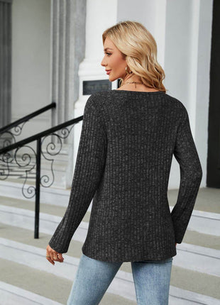 Buttoned Long Sleeve Slit Top - MimiStylez