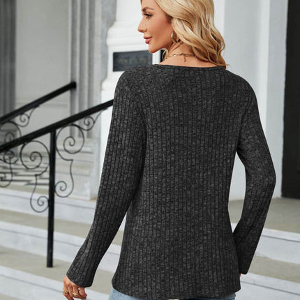 Buttoned Long Sleeve Slit Top - MimiStylez