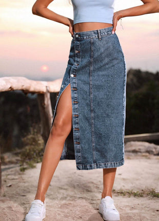 Button Down Denim Skirt - MimiStylez