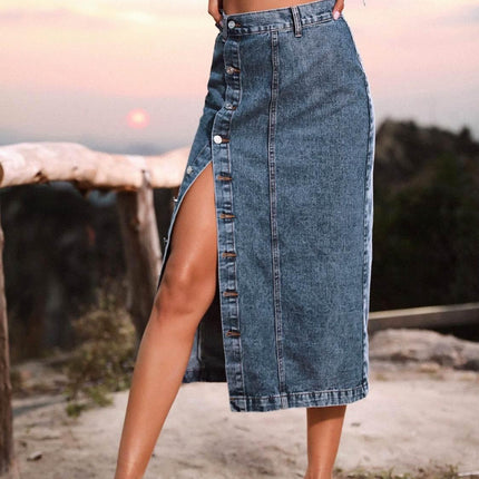 Button Down Denim Skirt - MimiStylez