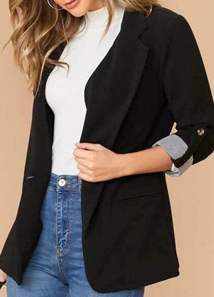 Lapel Collar Roll-Tab Sleeve Blazer - MimiStylez