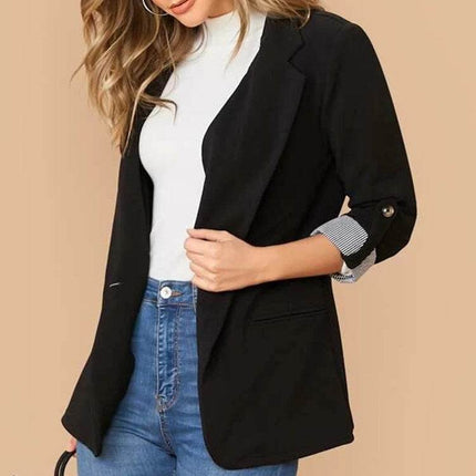 Lapel Collar Roll-Tab Sleeve Blazer - MimiStylez