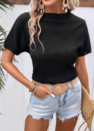 Ribbed Round Neck Short Sleeve T-Shirt - MimiStylez