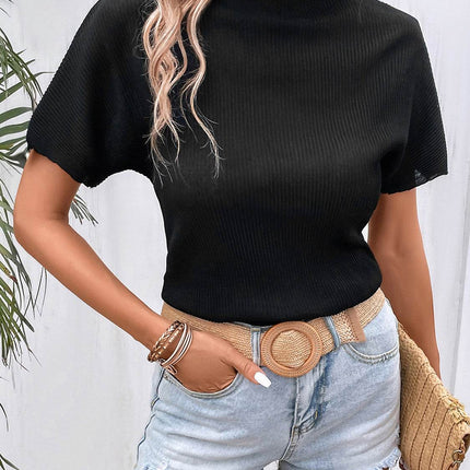 Ribbed Round Neck Short Sleeve T-Shirt - MimiStylez