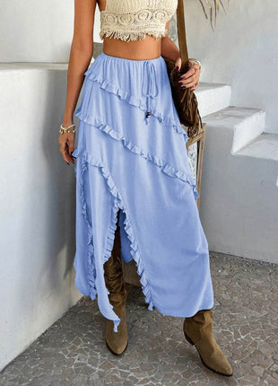 Devine Slit Drawstring Ruffled Skirt - MimiStylez