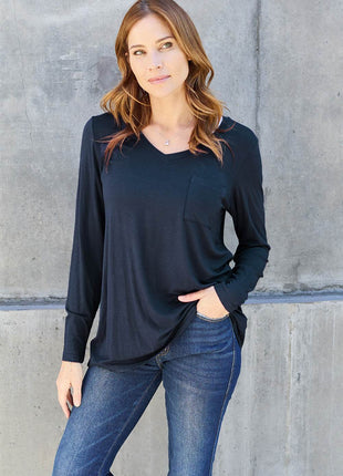Basic Bae Full Size V-Neck Long Sleeve Top - MimiStylez