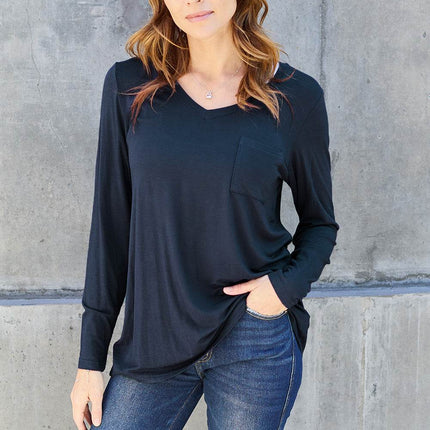 Basic Bae Full Size V-Neck Long Sleeve Top - MimiStylez
