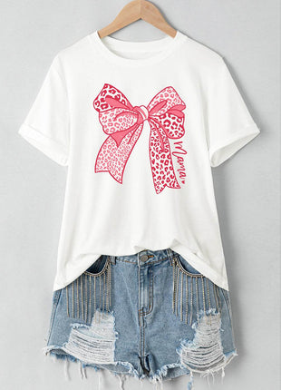 Bow Graphic Round Neck Short Sleeve T-Shirt - MimiStylez