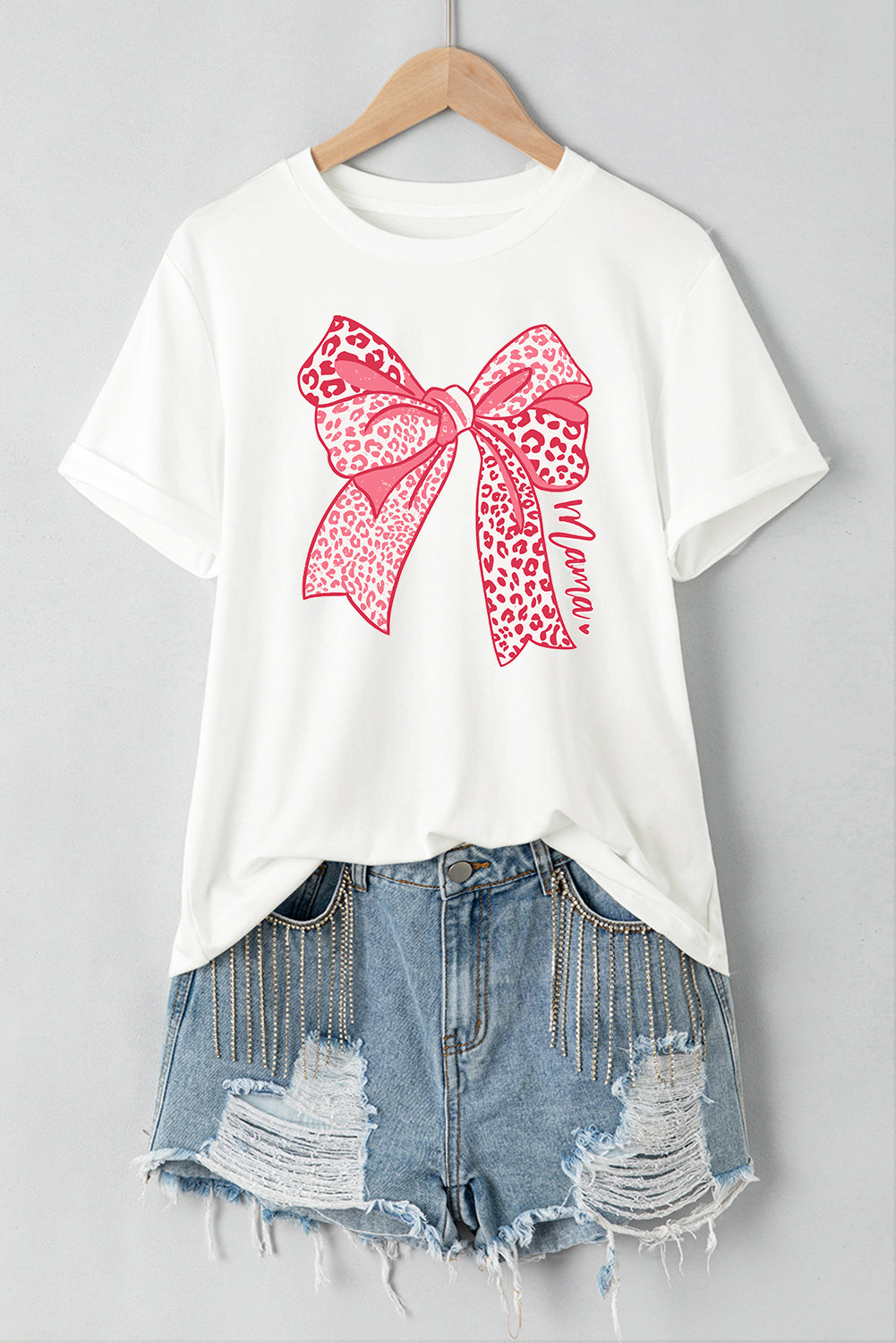 Bow Graphic Round Neck Short Sleeve T-Shirt