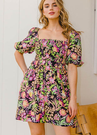 ODDI Full Size Floral Tie-Back Mini Dress - MimiStylez