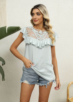 Spliced Lace Ruffled Blouse - MimiStylez
