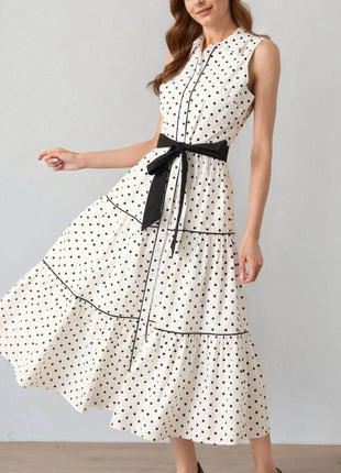 Polka Dot Sleeveless Midi Shirt Dress - MimiStylez