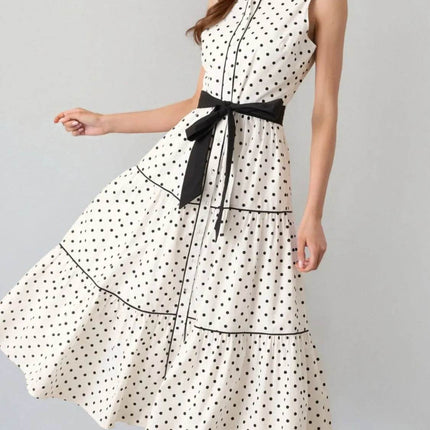 Polka Dot Sleeveless Midi Shirt Dress - MimiStylez