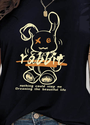 Rabbit Graphic Round Neck Short Sleeve T-Shirt - MimiStylez