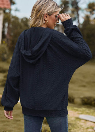 Drawstring Zip Up Dropped Shoulder Hoodie - MimiStylez