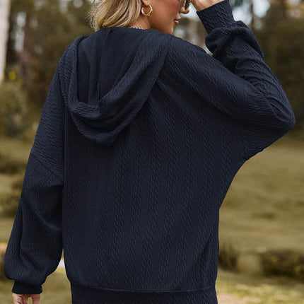 Drawstring Zip Up Dropped Shoulder Hoodie - MimiStylez