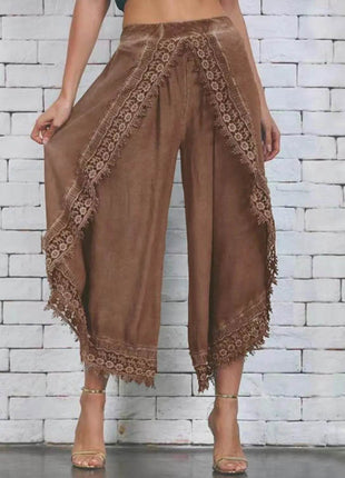 Full Size Lace Detail Wide Leg Pants Plus Size - MimiStylez