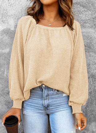 Square Neck Waffle-Knit Top - MimiStylez
