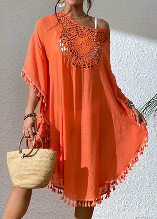 Tassel Cutout Scoop Neck Cover-Up Dress - MimiStylez