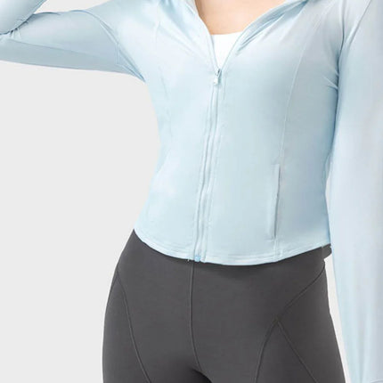 Pocketed Zip Up Hooded Long Sleeve Active Outerwear - MimiStylez