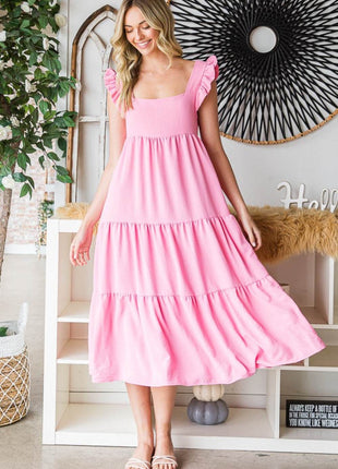 Reborn J Ruffled Sleeveless Tiered Midi Dress - MimiStylez