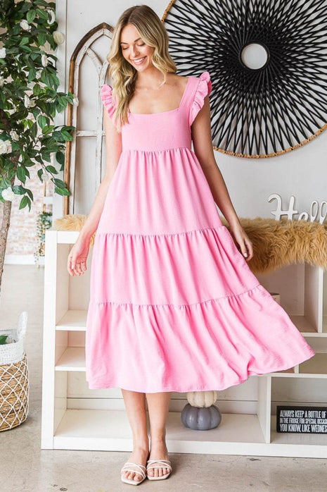 Reborn J Ruffled Sleeveless Tiered Midi Dress - MimiStylez