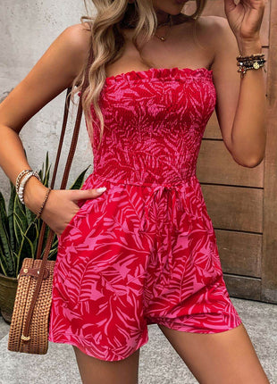 Smocked Printed Tube Romper with Pockets - MimiStylez