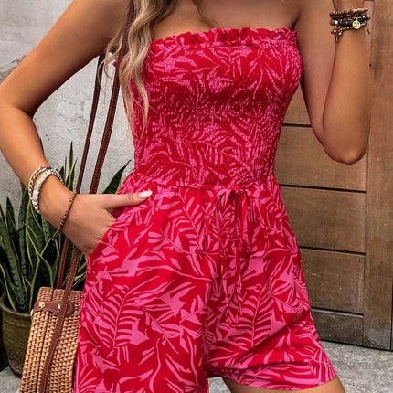 Smocked Printed Tube Romper with Pockets - MimiStylez