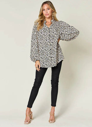 Double Take Full Size Leopard Long Sleeve Blouse - MimiStylez