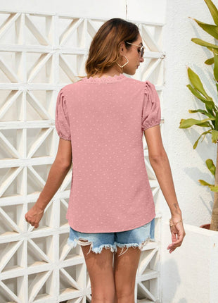 Swiss Dot Lace Detail V-Neck Blouse - MimiStylez