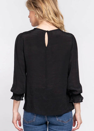 ACTIVE BASIC Crochet Lace Panel Flounce Sleeve Blouse - MimiStylez