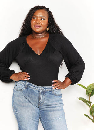 Culture Code Full Size V- Neck Bodysuit - MimiStylez