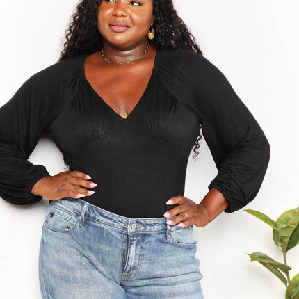 Culture Code Full Size V- Neck Bodysuit - MimiStylez