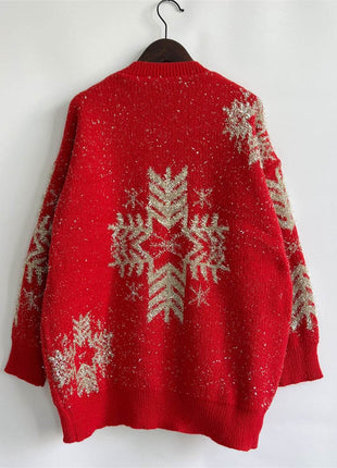 Snowflake Pattern Long Sleeve Sweater - MimiStylez