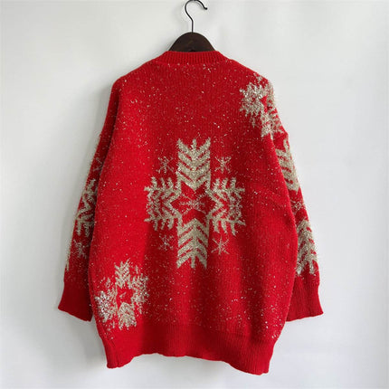 Snowflake Pattern Long Sleeve Sweater - MimiStylez