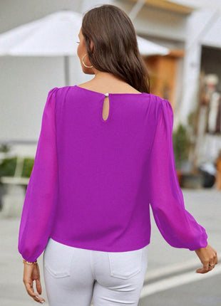 Round Neck Long Sleeve Blouse - MimiStylez