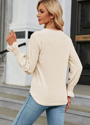 V-Neck Flounce Sleeve Blouse - MimiStylez