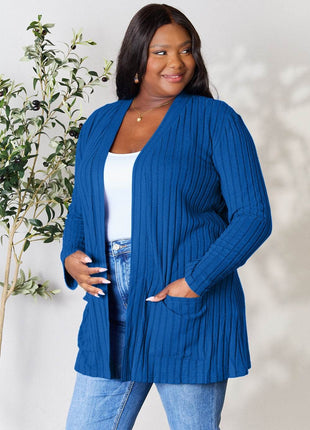 Basic Bae Full Size Ribbed Open Front Cardigan with Pockets - MimiStylez