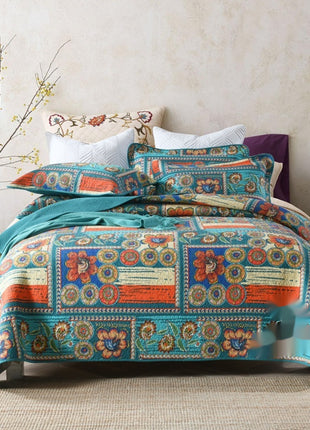 Bedspread Reversible Pure Cotton Dense Printed Quilted Three-piece Set