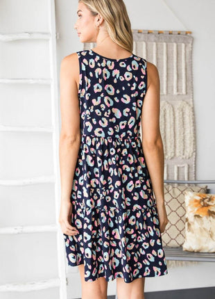 Heimish Full Size Leopard V-Neck Ruffled Tank Dress - MimiStylez