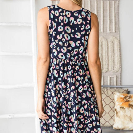 Heimish Full Size Leopard V-Neck Ruffled Tank Dress - MimiStylez