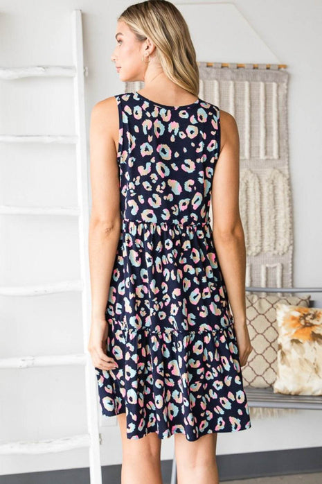 Heimish Full Size Leopard V-Neck Ruffled Tank Dress - MimiStylez