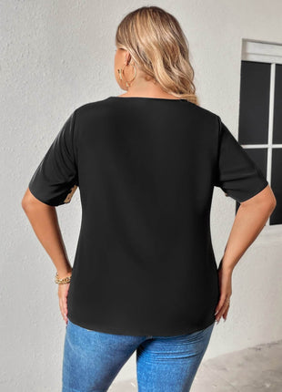 Plus Size Chain Detail V-Neck Raglan Sleeve Blouse - MimiStylez