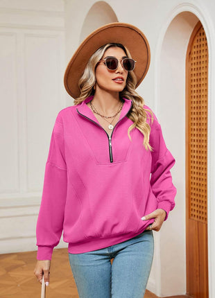 Half-Zip Dropped Shoulder Sweatshirt - MimiStylez