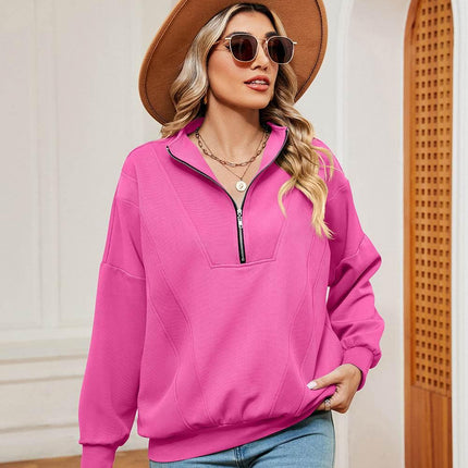 Half-Zip Dropped Shoulder Sweatshirt - MimiStylez
