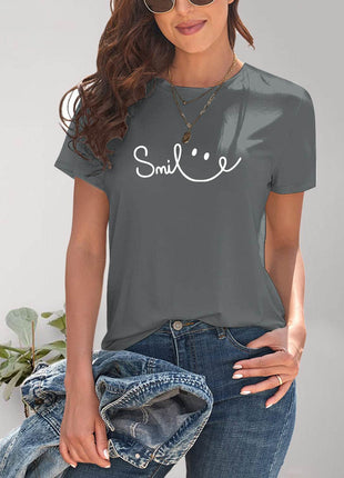 SMILE Round Neck Short Sleeve T-Shirt - MimiStylez