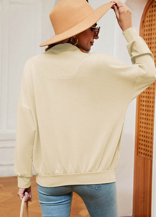 Half Zip Dropped Shoulder Sweatshirt - MimiStylez