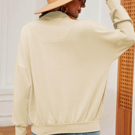 Half Zip Dropped Shoulder Sweatshirt - MimiStylez