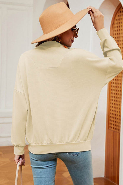 Half Zip Dropped Shoulder Sweatshirt - MimiStylez