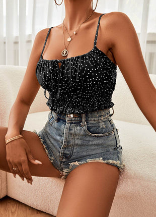 Polka Dot Tied Frill Trim Cami - MimiStylez